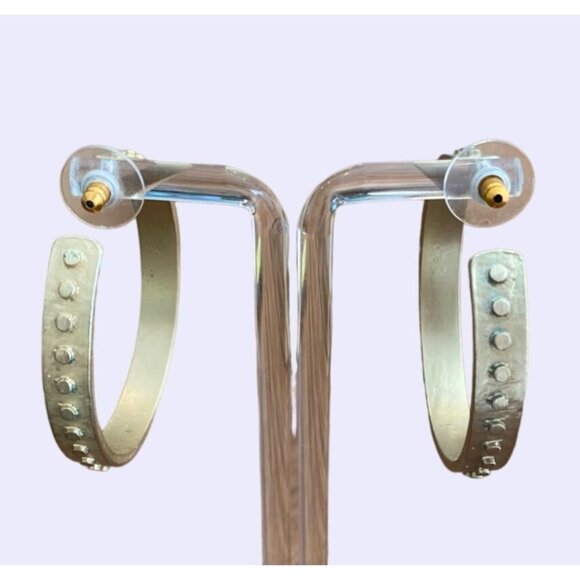 Gold-Tone Wide Hoop Earrings With Embossed Circle Pattern For Women - Picture 3 of 5